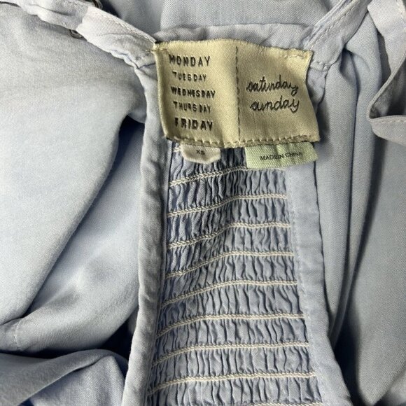 Anthropologie Saturday Sunday Blue Chambray Racer Back Smocked Dress Size XS - Picture 11 of 11